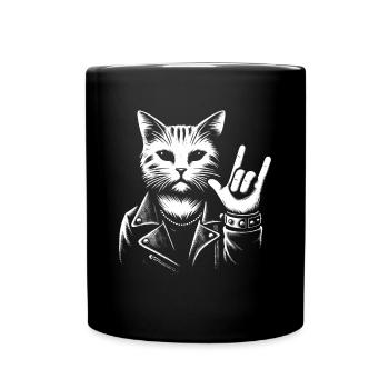 ILY Cat ASL Hand Gesture Deaf Hearing Loss - Full Colour Mug - black - Front