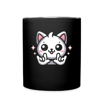 ILY Cat ASL Hand Gesture Deaf Hearing Loss - Full Colour Mug - black - Front