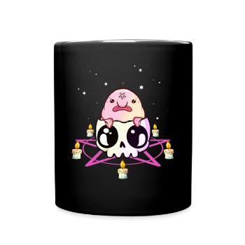 Kawaii Pastell Goth Blobfish Schädel Pentagramm - Tasse einfarbig - Schwarz - Vorne