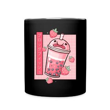 Kawaii Blobfish Boba japonais à la fraise - Mug uni - noir - Devant