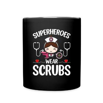 Nurse Nursing - Superheroes Wear Scrubs - Full Colour Mug - black - Front
