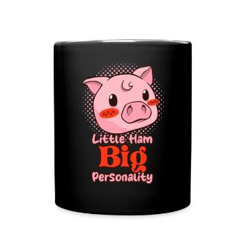 Lustige niedliche Schweinchen kleiner Schinken große Persönlichkeit - Tasse einfarbig - Schwarz - Vorne