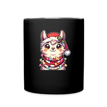 Weihnachtsmütze Weihnachten Lichterkette Lama - Tasse einfarbig - Schwarz - Vorne