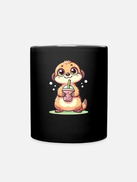 Kawaii Erdmännchen Bubble Tea Boba Erdmännchen - Tasse einfarbig - Schwarz