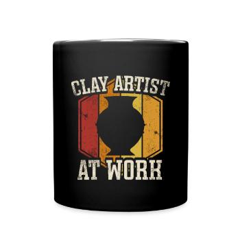 Ceramic Pottery Sculpture - Full Colour Mug - black - Front