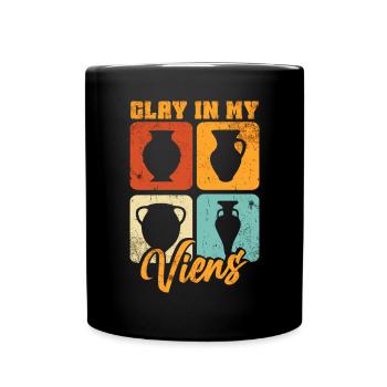 Ceramic Pottery Sculpture - Full Colour Mug - black - Front