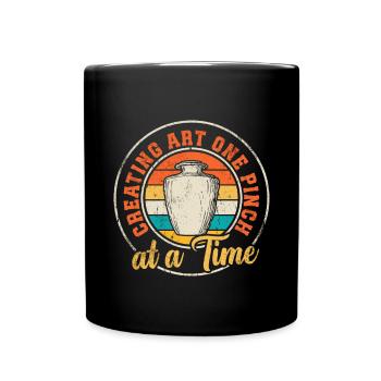 Ceramic Pottery Sculpture - Full Colour Mug - black - Front