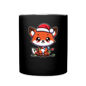 Père Noël chapeau Noël guirlandes lumineuses renard - Mug uni - noir - Devant