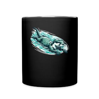 Loutre animaux mignons pour les enfants dessinant des loutres - Mug uni - noir - Devant