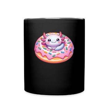 Axolotl im süßen Donut lustiges Axolotl Fastfood - Tasse einfarbig - Schwarz - Vorne