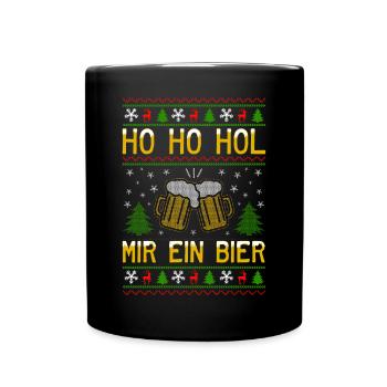 Ho Ho Hol mir ein Bier lustige Weihnachten Sprüche - Tasse einfarbig - Schwarz - Vorne