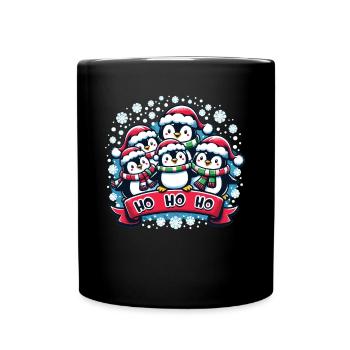 Ho Ho Ho Weihnachtsmütze Pinguine - Tasse einfarbig - Schwarz - Vorne