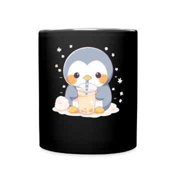 Kawaii Pinguin trinkt Boba Bubble Tea Chibi - Tasse einfarbig - Schwarz - Vorne