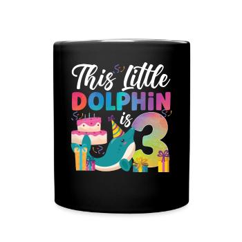 Dolphin 3rd Birthday Watercolor - Tasse einfarbig - Schwarz - Vorne