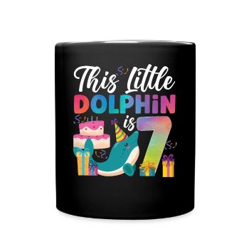Dolphin 7th Birthday Watercolor - Full Colour Mug - black - Front