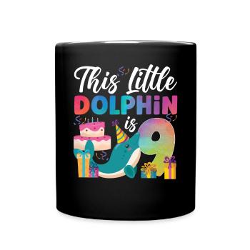 Dolphin 9th Birthday Watercolor - Tasse einfarbig - Schwarz - Vorne