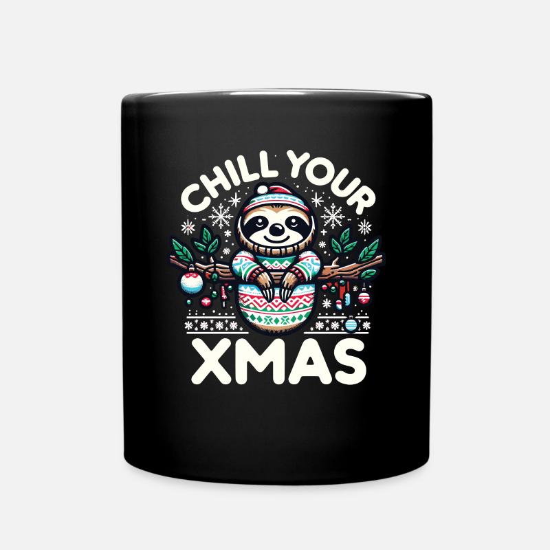 Sloth Christmas Sloth Santa Hat - Full Colour Mug - black