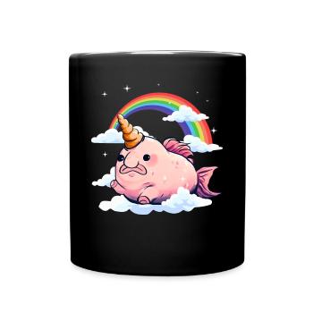 Kawaii Blobfisch Einhorn Regenbogen - Tasse einfarbig - Schwarz - Vorne