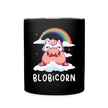 Kawaii Blobfisch Einhorn Regenbogen - Tasse einfarbig - Schwarz - Vorne