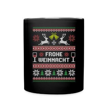 Frohe Weinnacht – Ugly XMAS Sweater & Wein - Tasse einfarbig - Schwarz - Vorne