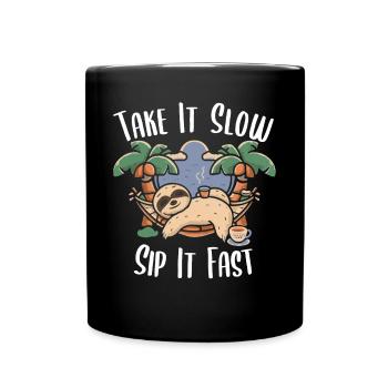 Coffee Break: Sloth in Hammock - Full Colour Mug - black - Front