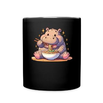 Hippopotame mignon mange des nouilles Ramen Hippopotames Ramen - Mug uni - noir - Devant