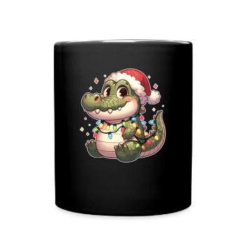Père Noël chapeau Noël guirlandes lumineuses Crocodile - Mug uni - noir - Devant
