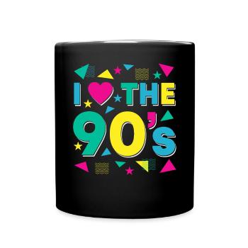 Yellow 90's Retro Love Celebration Whimsy - Full Colour Mug - black - Front