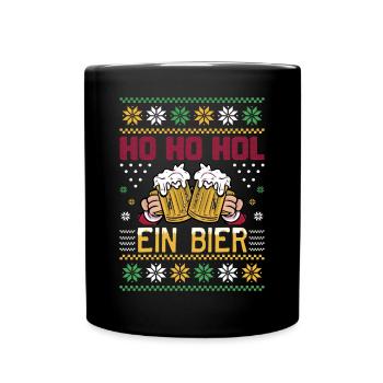 Ho Ho Hol mir ein Bier lustige Weihnachten Sprüche - Tasse einfarbig - Schwarz - Vorne