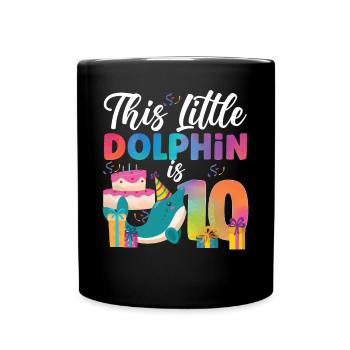 Dolphin 10th Birthday Watercolor - Tasse einfarbig - Schwarz - Vorne