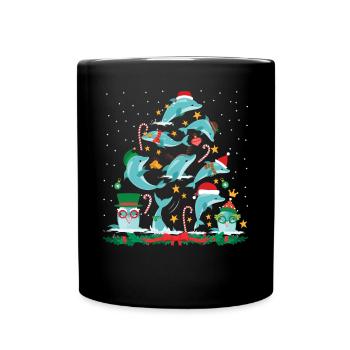 Dolphin Christmas Tree - Full Colour Mug - black - Front