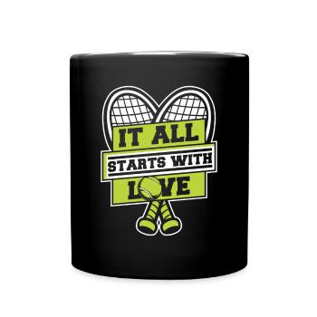 It All Starts With Love Tennisschläger - Tasse einfarbig - Schwarz - Vorne