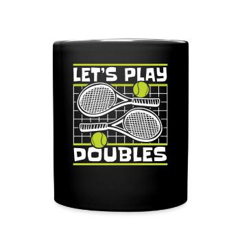 Let's Play Doubles Tennis Player Racket - Full Colour Mug - black - Front