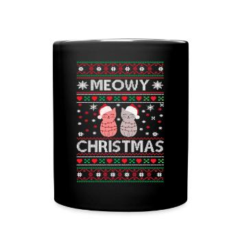 Meowy Christmas funny Merry Christmas Cats - Tasse einfarbig - Schwarz - Vorne