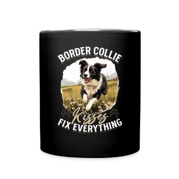 Border Collie Dog - kisses fix everything - Tasse einfarbig - Schwarz - Vorne