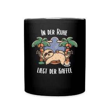 Faultier und Kaffee: Gemütliche Kaffeepause - Tasse einfarbig - Schwarz - Vorne