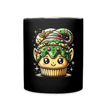 Sweet Elf Delight: Christmas Cupcake - Full Colour Mug - black - Front