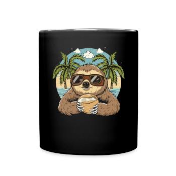 Tropen-Chill: Faultier mit Kokosnuss - Tasse einfarbig - Schwarz - Vorne
