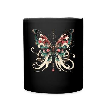 Zen Flügel: Japanischer Schmetterling - Tasse einfarbig - Schwarz - Vorne