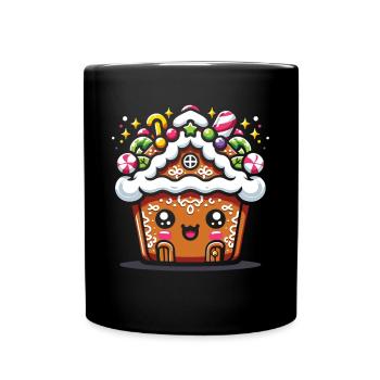 Weihnachtliche Cupcakes Lebkuchenhaus Schürze - Tasse einfarbig - Schwarz - Vorne