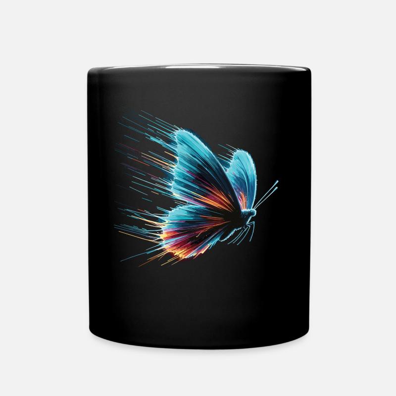Virtuelle Eleganz: Schmetterling im Pixelstil - Tasse einfarbig - Schwarz