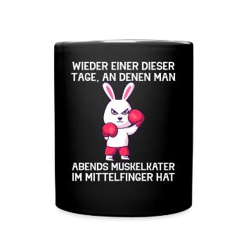 Muskelkater im Mittelfinger Hase Lustiger Spruch - Tasse einfarbig - Schwarz - Vorne