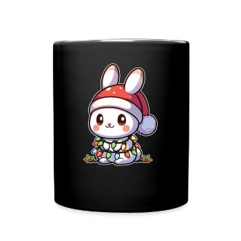 Père Noël chapeau Noël guirlande lumières lapin - Mug uni - noir - Devant