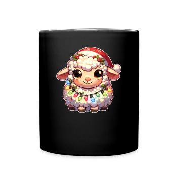 Père Noël chapeau Noël guirlandes lumineuses mouton - Mug uni - noir - Devant