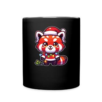 Weihnachten Lichterkette Roter Panda - Tasse einfarbig - Schwarz - Vorne