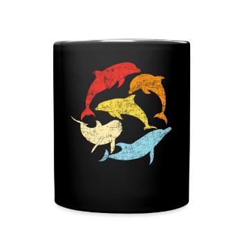Dolphin Retro Vintage - Full Colour Mug - black - Front