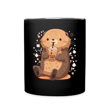 Kawaii Loutre Boissons Boba Bubble Tea Chibi - Mug uni - noir - Devant
