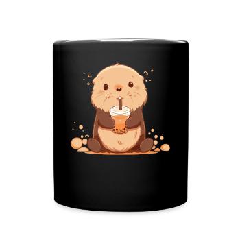Kawaii Loutre Boissons Boba Bubble Tea Chibi - Mug uni - noir - Devant