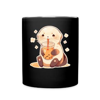 Kawaii Loutre Boissons Boba Bubble Tea Chibi - Mug uni - noir - Devant