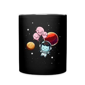 Blobfish Weltraum Astronaut Planeten - Tasse einfarbig - Schwarz - Vorne